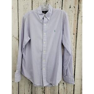 Men's Medium Ralph Lauren Lavender Check Spring Dress Shirt Button Down EUC‎